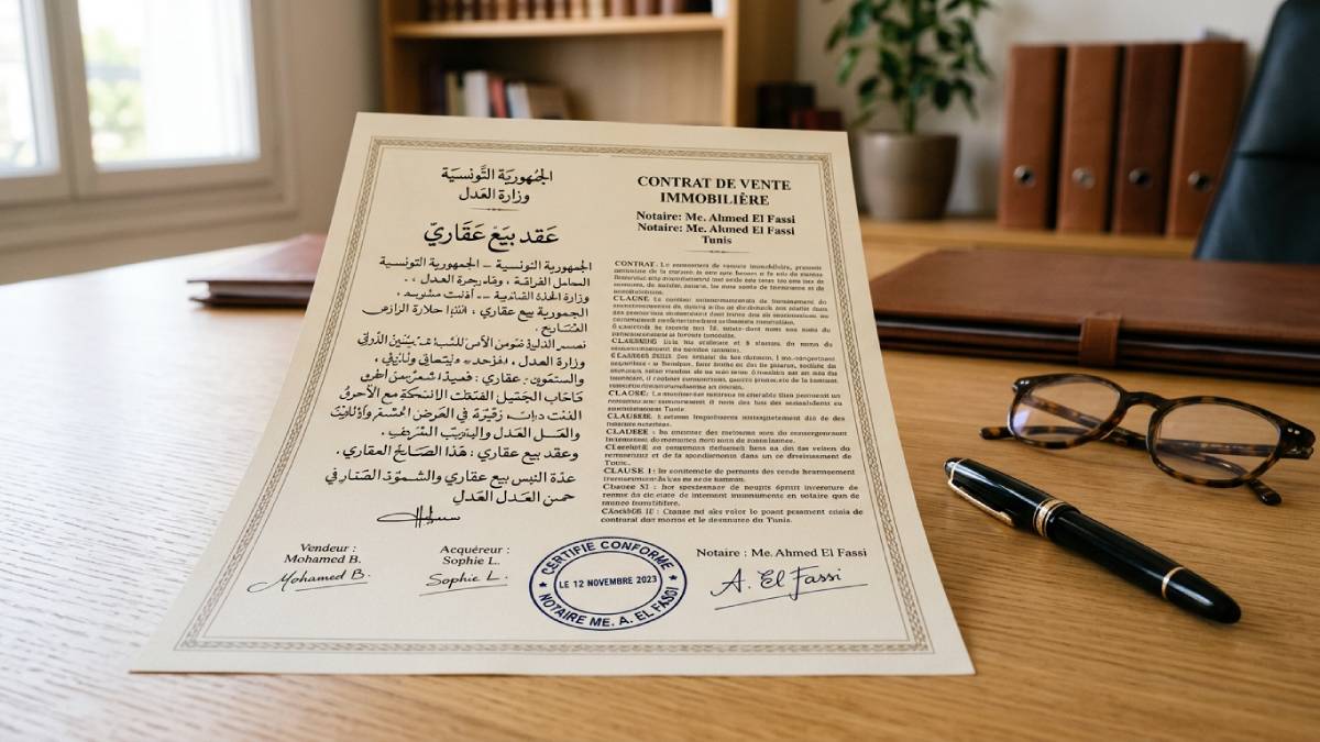Document de traduction assermentée arabe-français avec tampon officiel et signature d'expert.