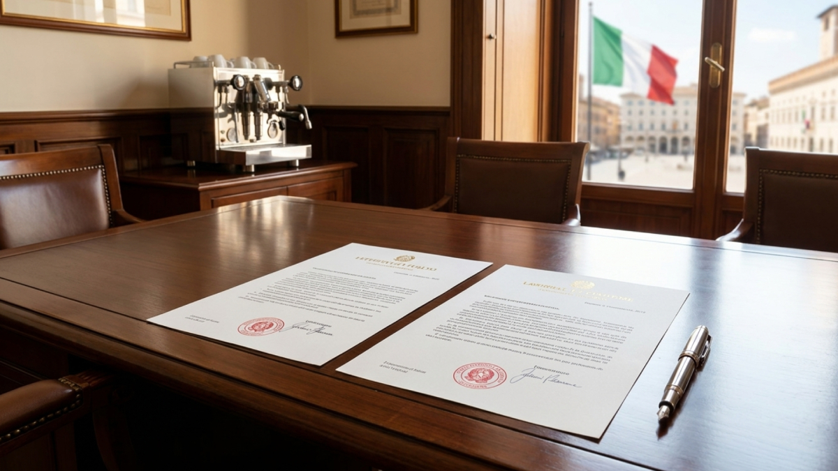 Dossier de traduction assermentée en italien avec sceau d'expert-traducteur assermenté et signature officielle